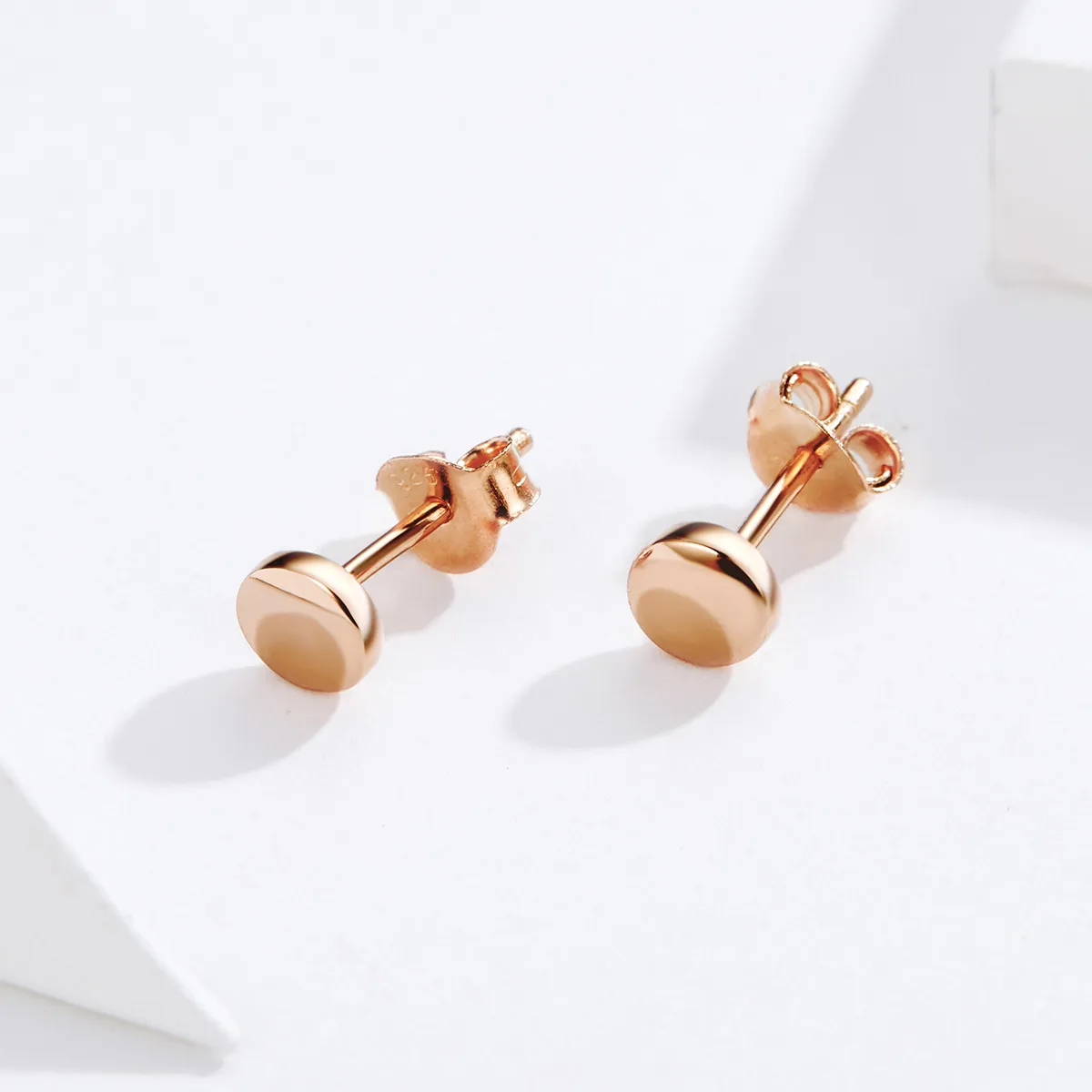 Pandora Style Rose Gold Simple Bean Stud Earrings - SCE705-C