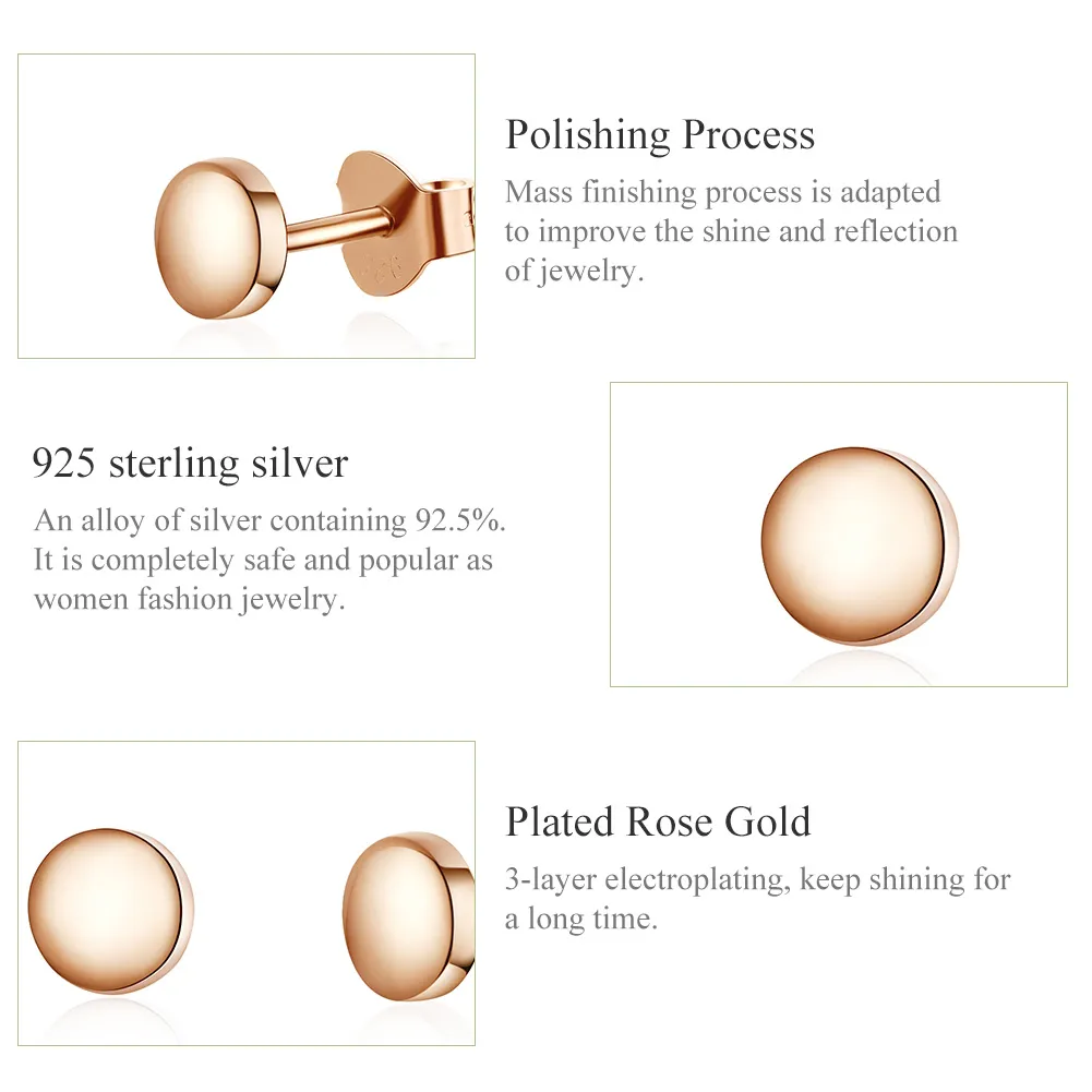 Pandora Style Rose Gold Simple Bean Stud Earrings - SCE705-C