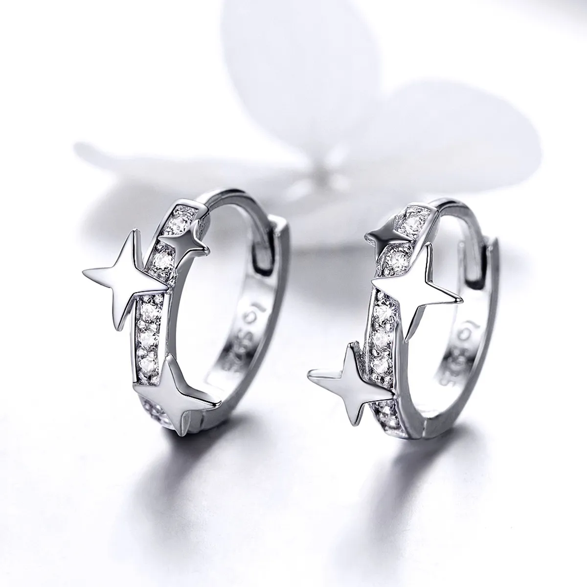 Pandora Style Silver A Star of Wish Hoop Earrings - BSE076