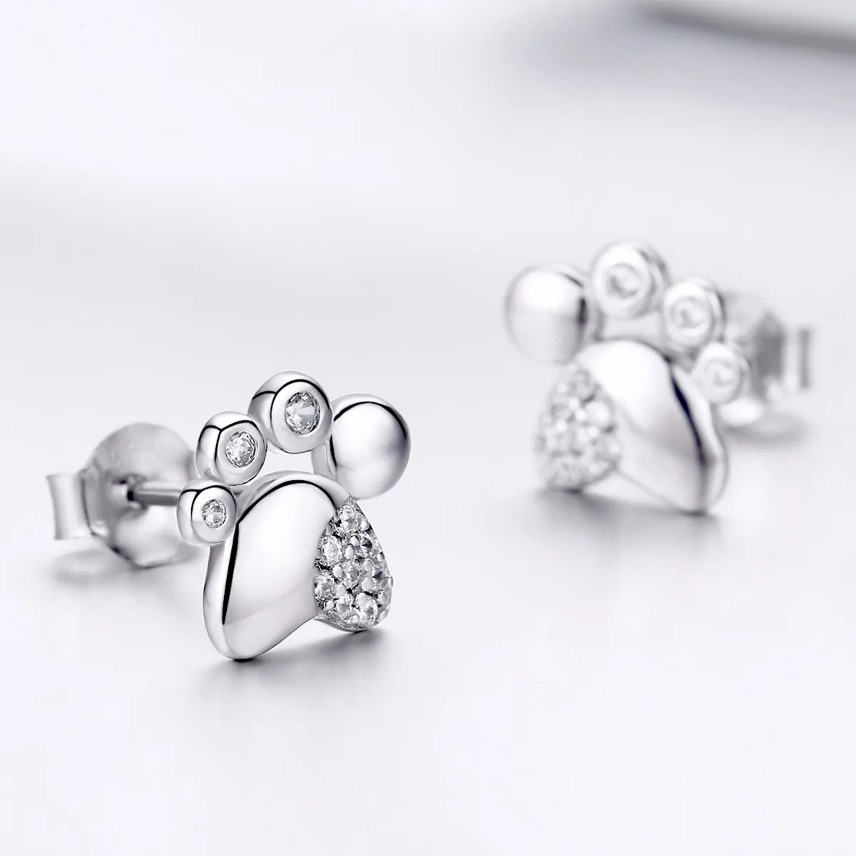 Pandora Style Silver Anti-Allergy Cute Kitten Footprints Stud Earrings - BSE033