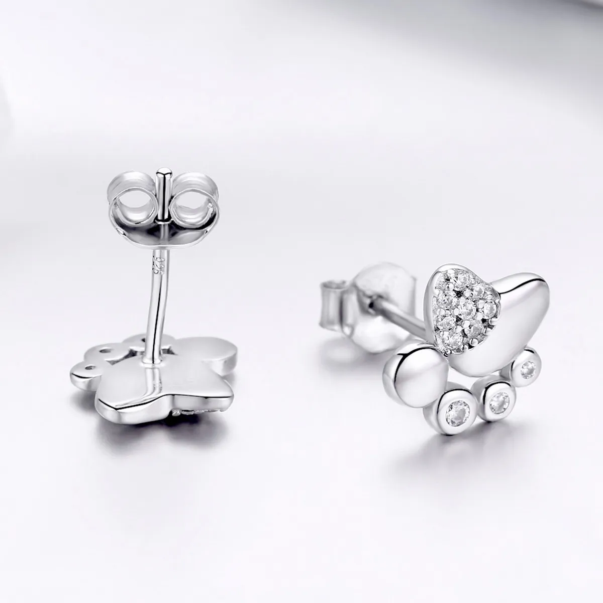 Pandora Style Silver Anti-Allergy Cute Kitten Footprints Stud Earrings - BSE033