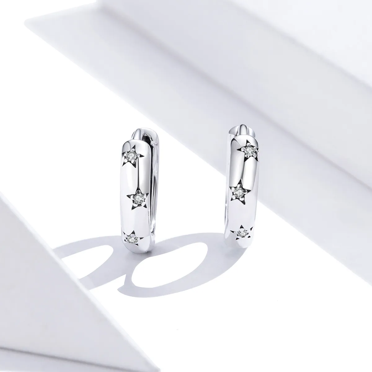 Pandora Style Silver Anti-Allergy Stars Hoop Earrings - SCE873