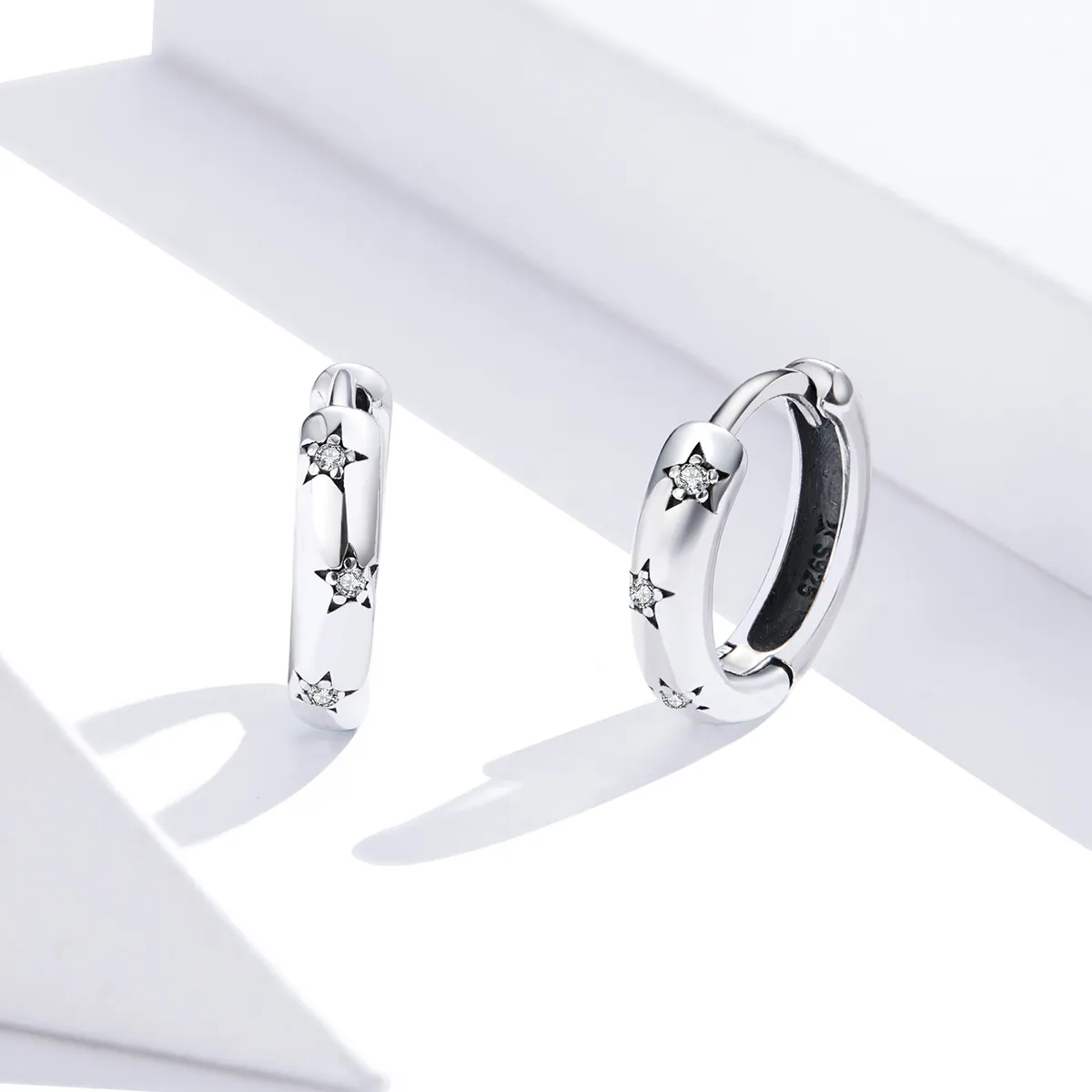 Pandora Style Silver Anti-Allergy Stars Hoop Earrings - SCE873