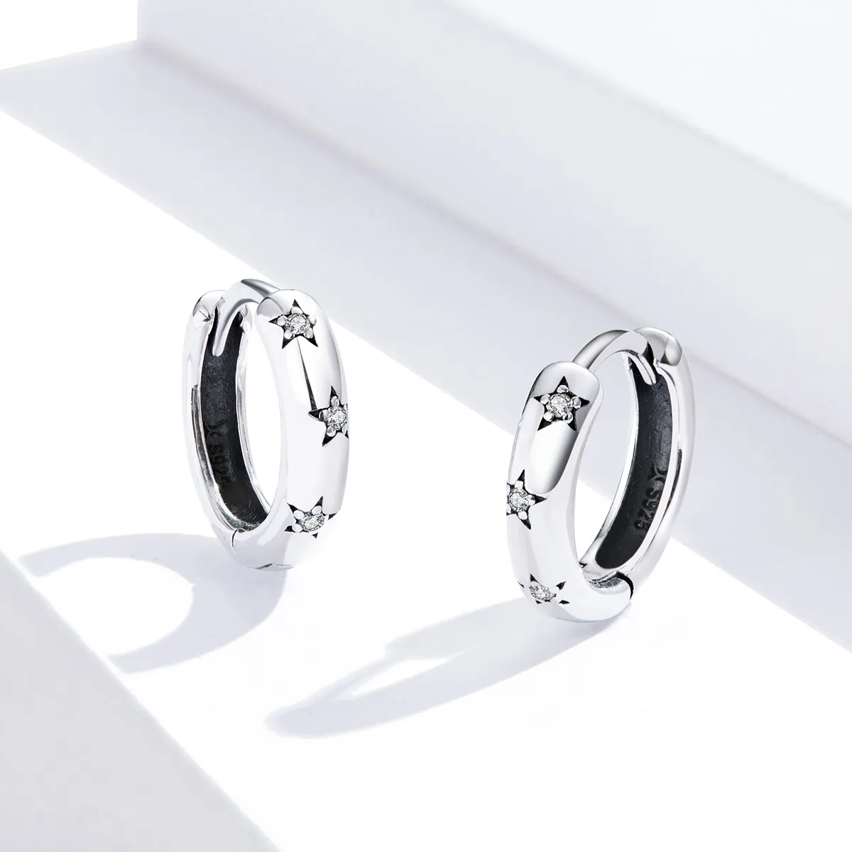 Pandora Style Silver Anti-Allergy Stars Hoop Earrings - SCE873