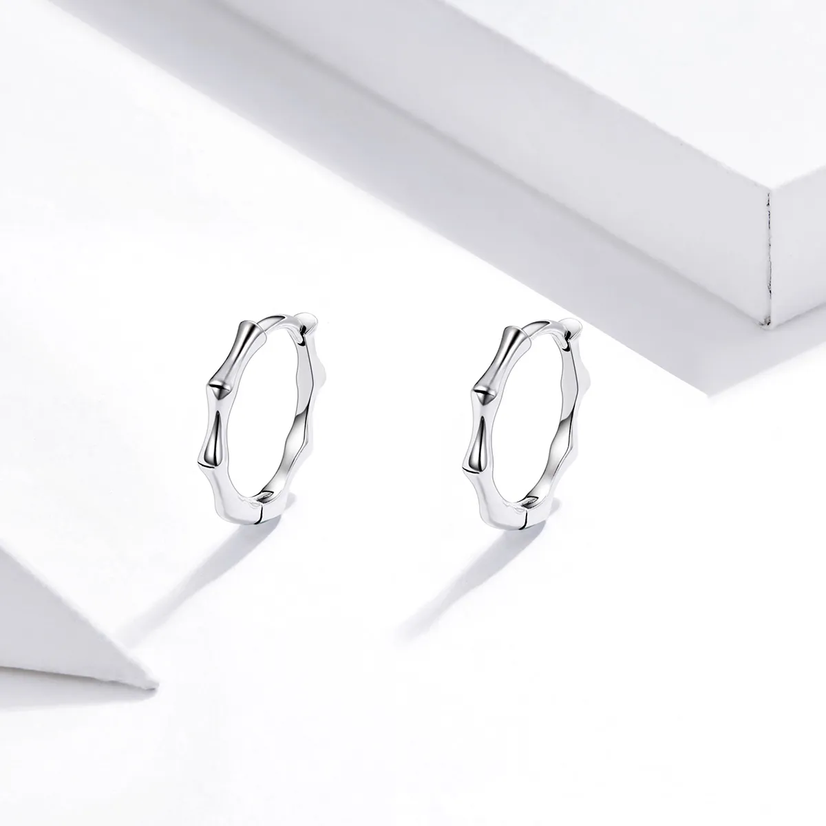 Pandora Style Silver Bamboo Hoop Earrings - SCE988