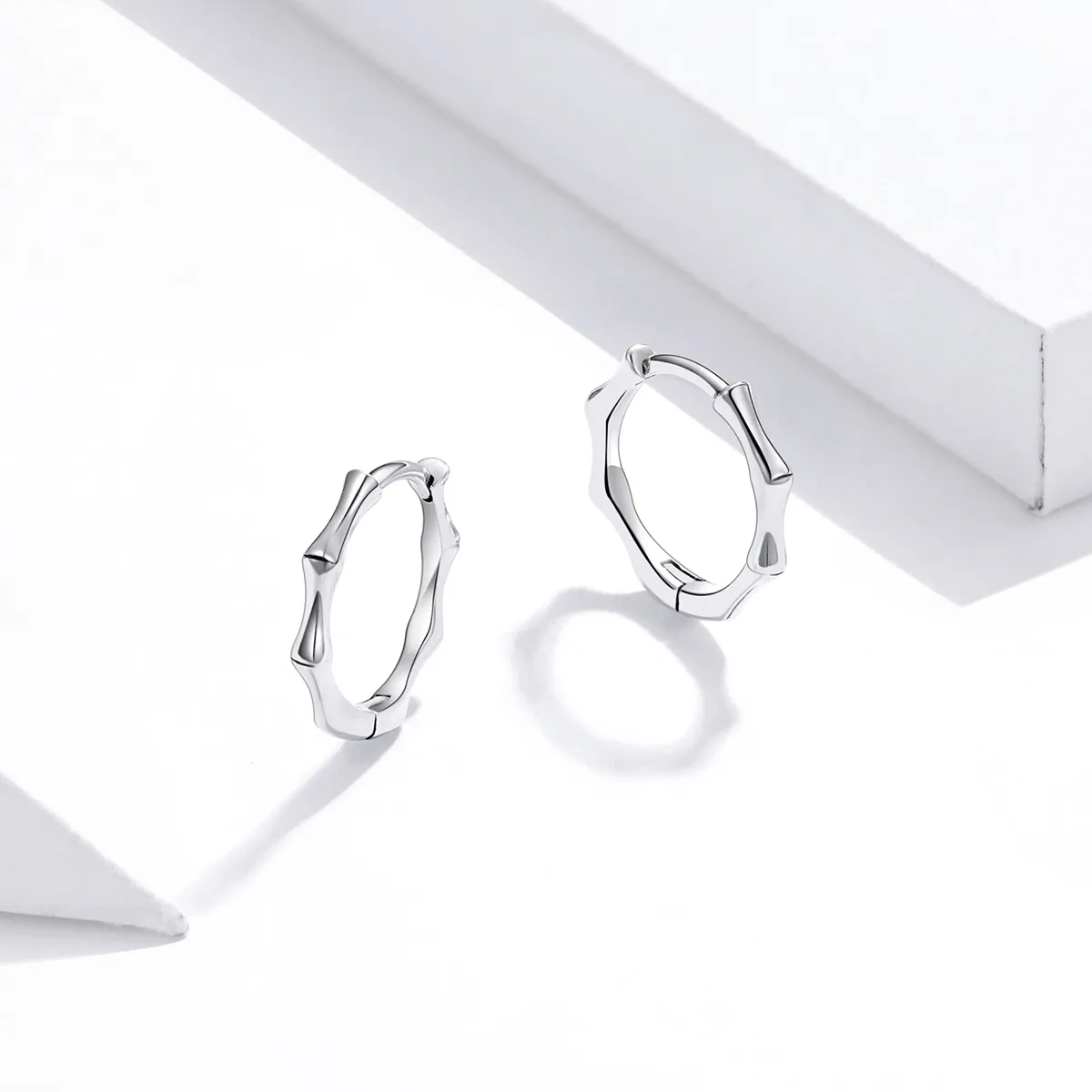 Pandora Style Silver Bamboo Hoop Earrings - SCE988