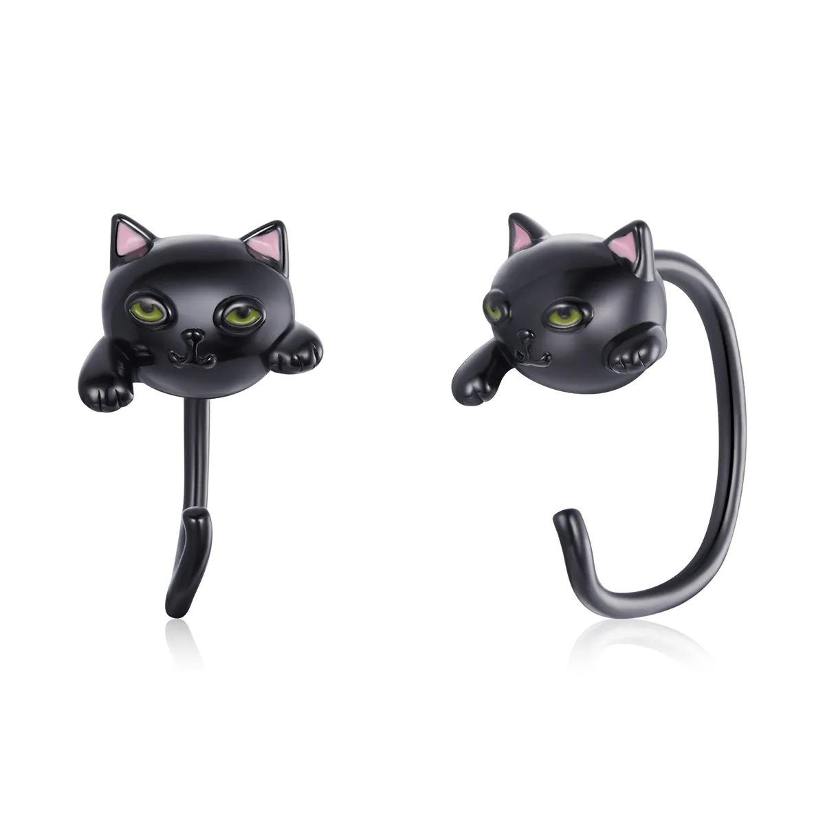 pandora style silver black cat stud earrings sce1125