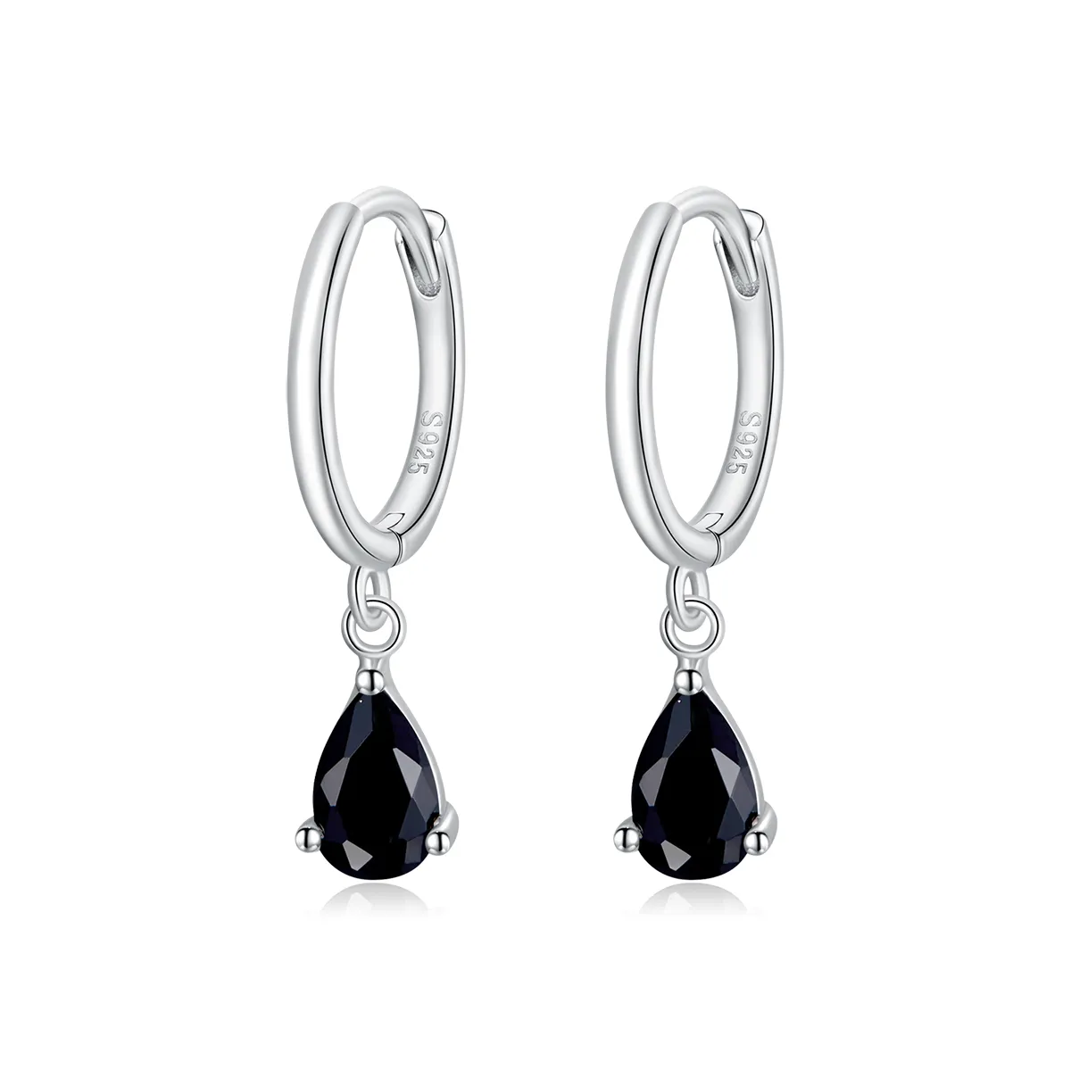 Pandora Style Silver Black Drop Dangle Earrings - SCE1018-BK