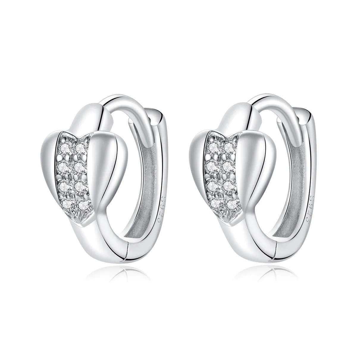 Pandora Style Silver Bright Love Hoop Earrings - SCE1109