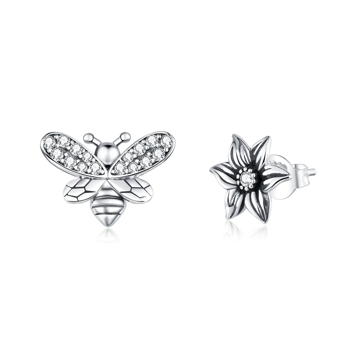 pandora style silver butterfly and flower stud earrings sce884