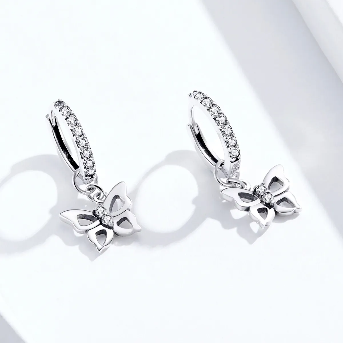 Pandora Style Silver Butterfly Dangle Earrings - SCE833