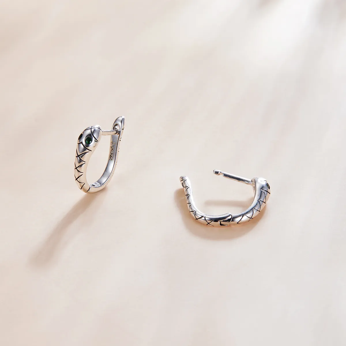 Pandora Style Silver Cartoon Snake Hoop Earrings - SCE1104