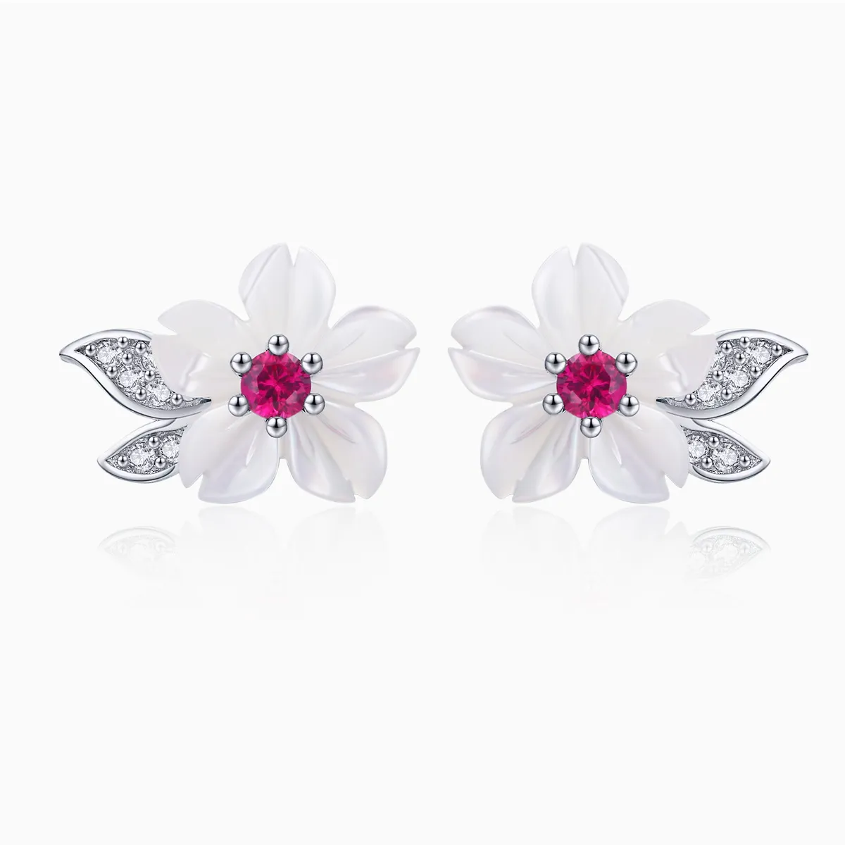 Pandora Style Silver Cherry Blossom Stud Earrings - BSE055