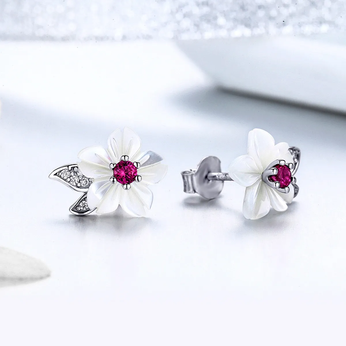 Pandora Style Silver Cherry Blossom Stud Earrings - BSE055