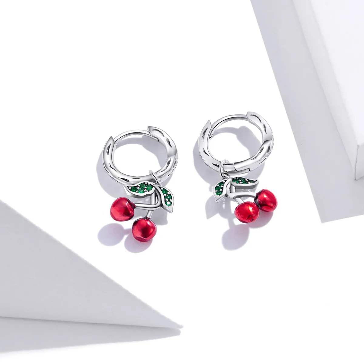 Pandora Style Silver Cherry Dangle Earrings - SCE905