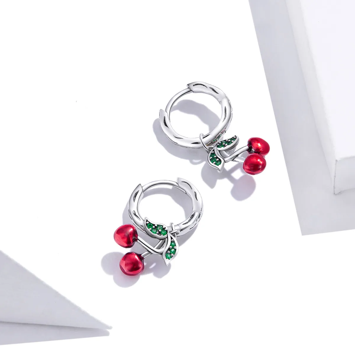 Pandora Style Silver Cherry Dangle Earrings - SCE905