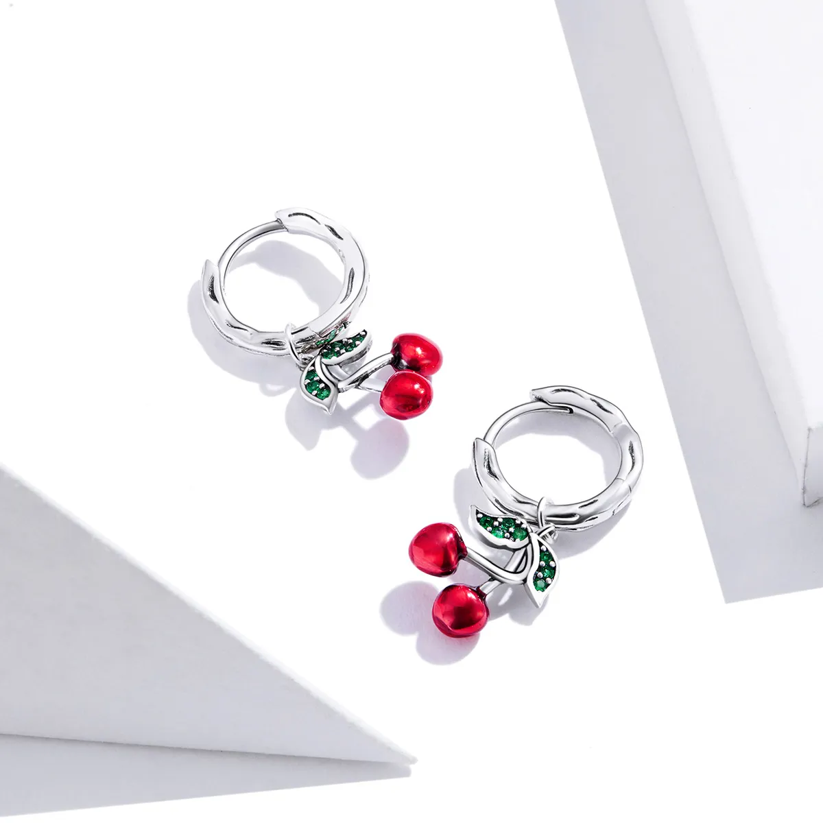 Pandora Style Silver Cherry Dangle Earrings - SCE905