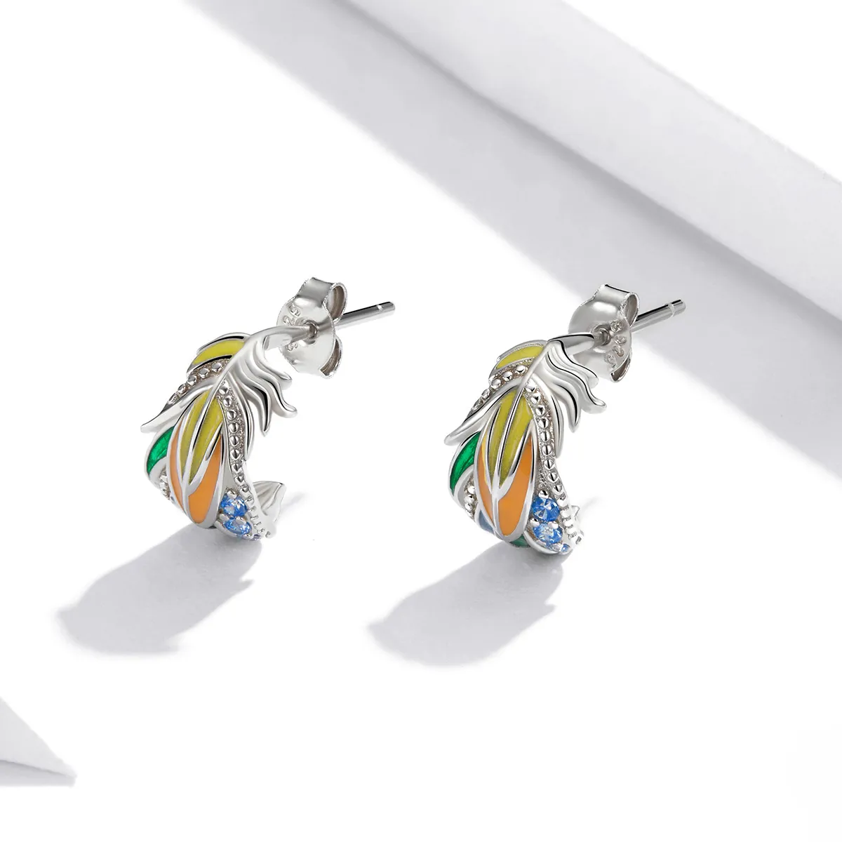 Pandora Style Silver colored feathers Stud Earrings - SCE1128