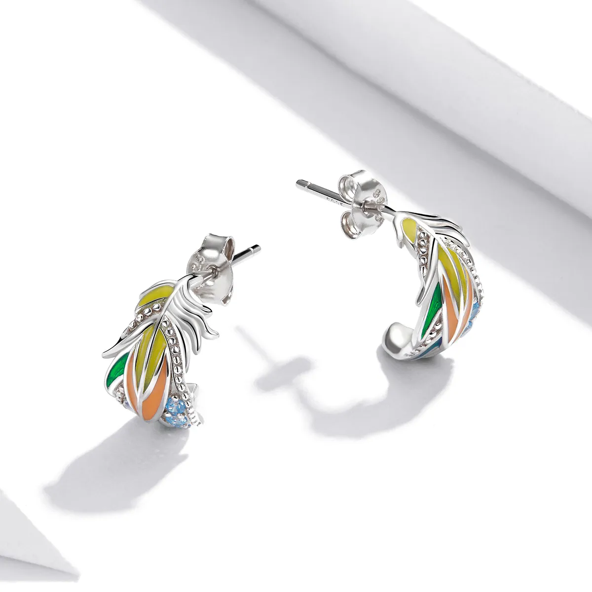 Pandora Style Silver colored feathers Stud Earrings - SCE1128