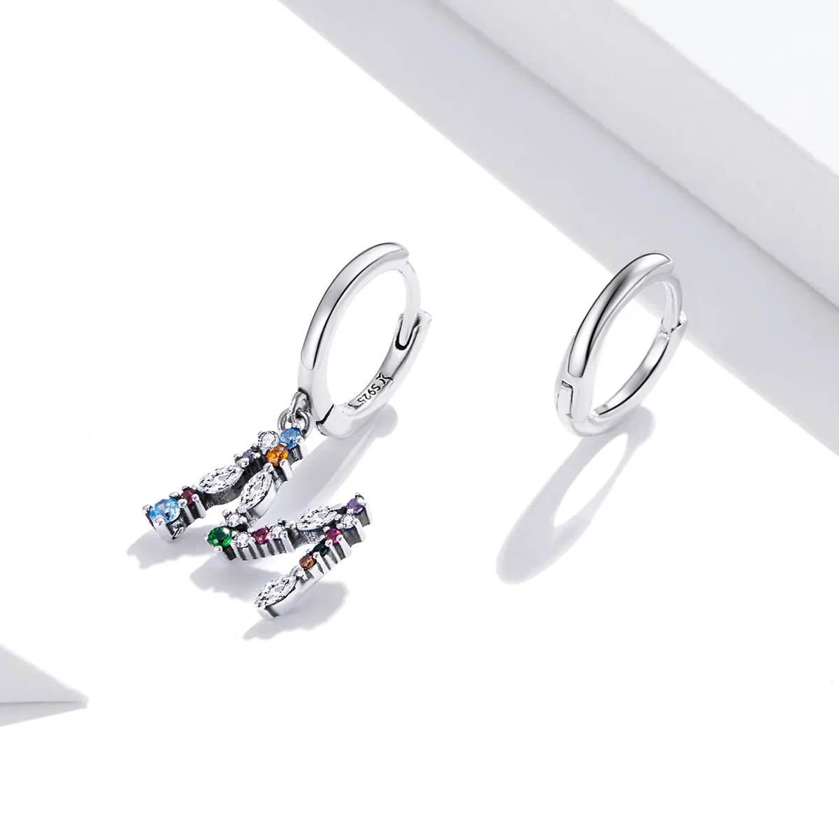 Pandora Style Silver Colorful Letter M Dangle Earrings - SCE1031