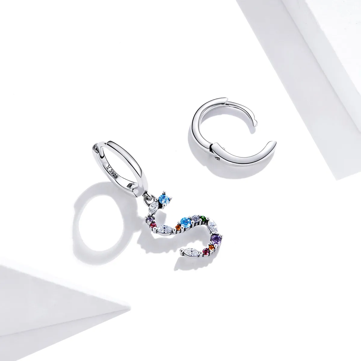 Pandora Style Silver Colorful Letter S Dangle Earrings - SCE1032