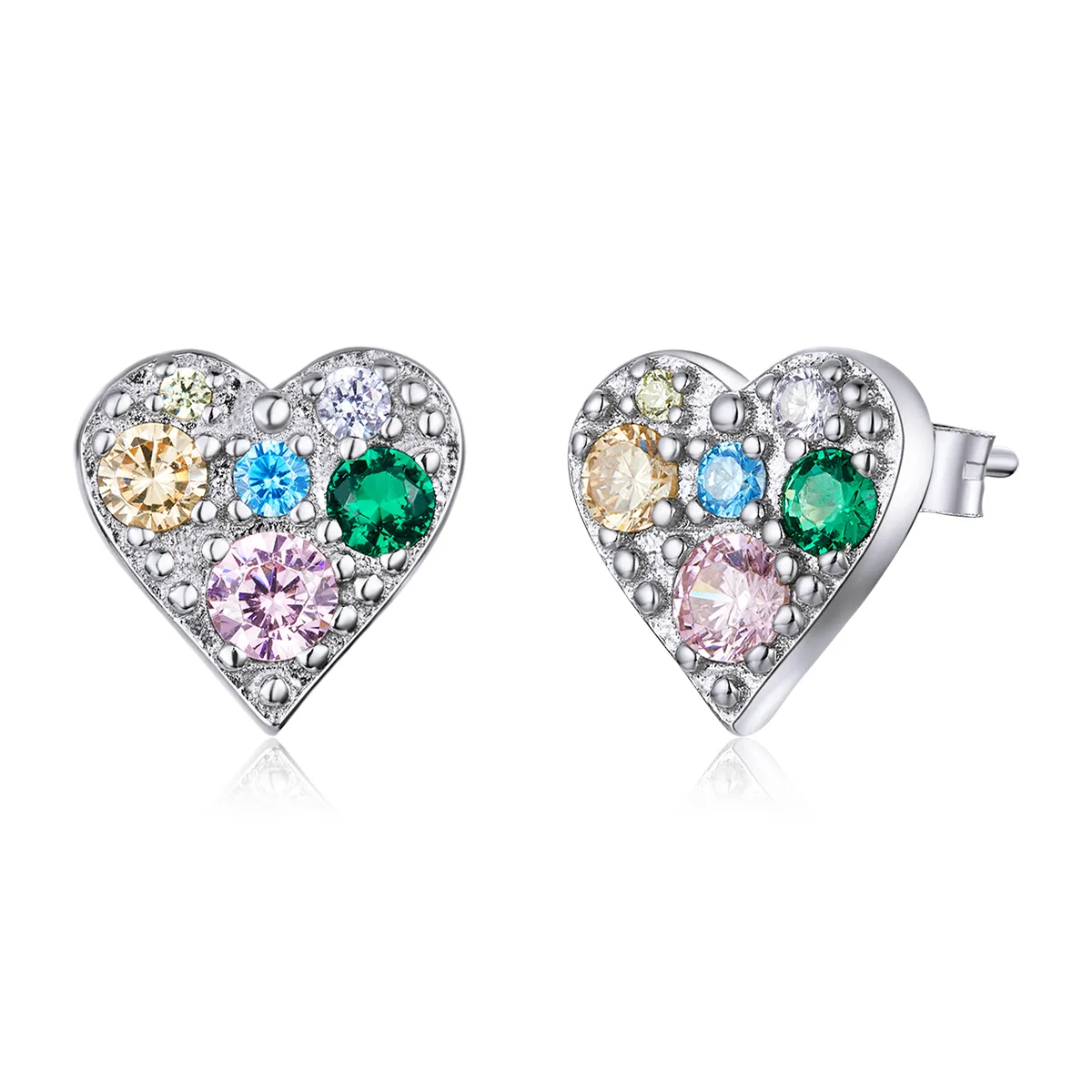 pandora style silver colorful love stud earrings sce890