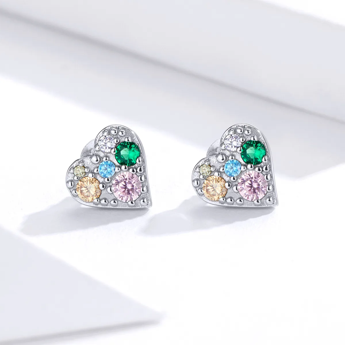 Pandora Style Silver Colorful Love Stud Earrings - SCE890