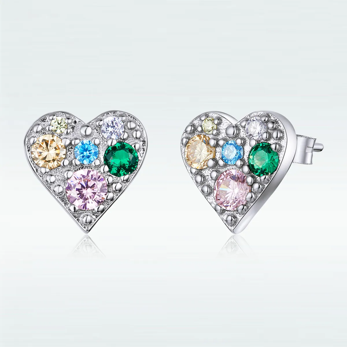 Pandora Style Silver Colorful Love Stud Earrings - SCE890