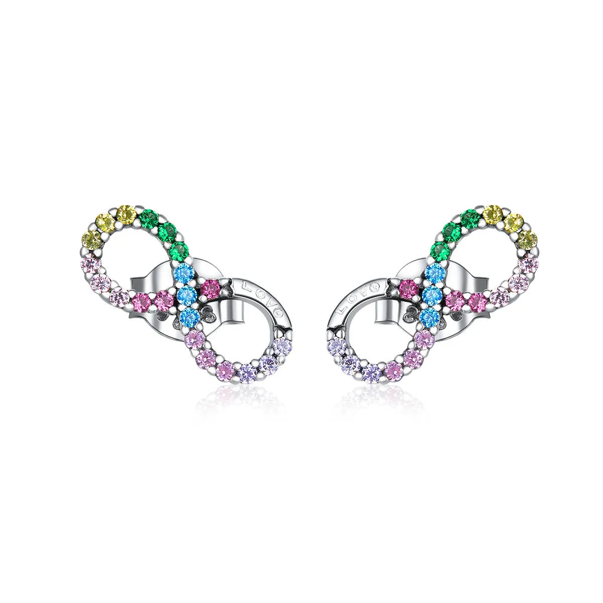 Pandora Style Silver Colorful Symbol of Infinity Stud Earrings - SCE893