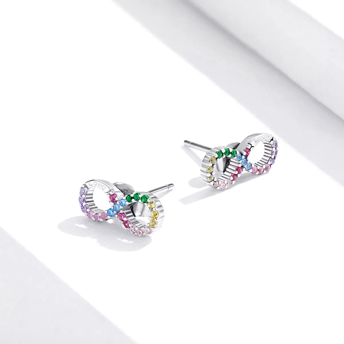 Pandora Style Silver Colorful Symbol of Infinity Stud Earrings - SCE893