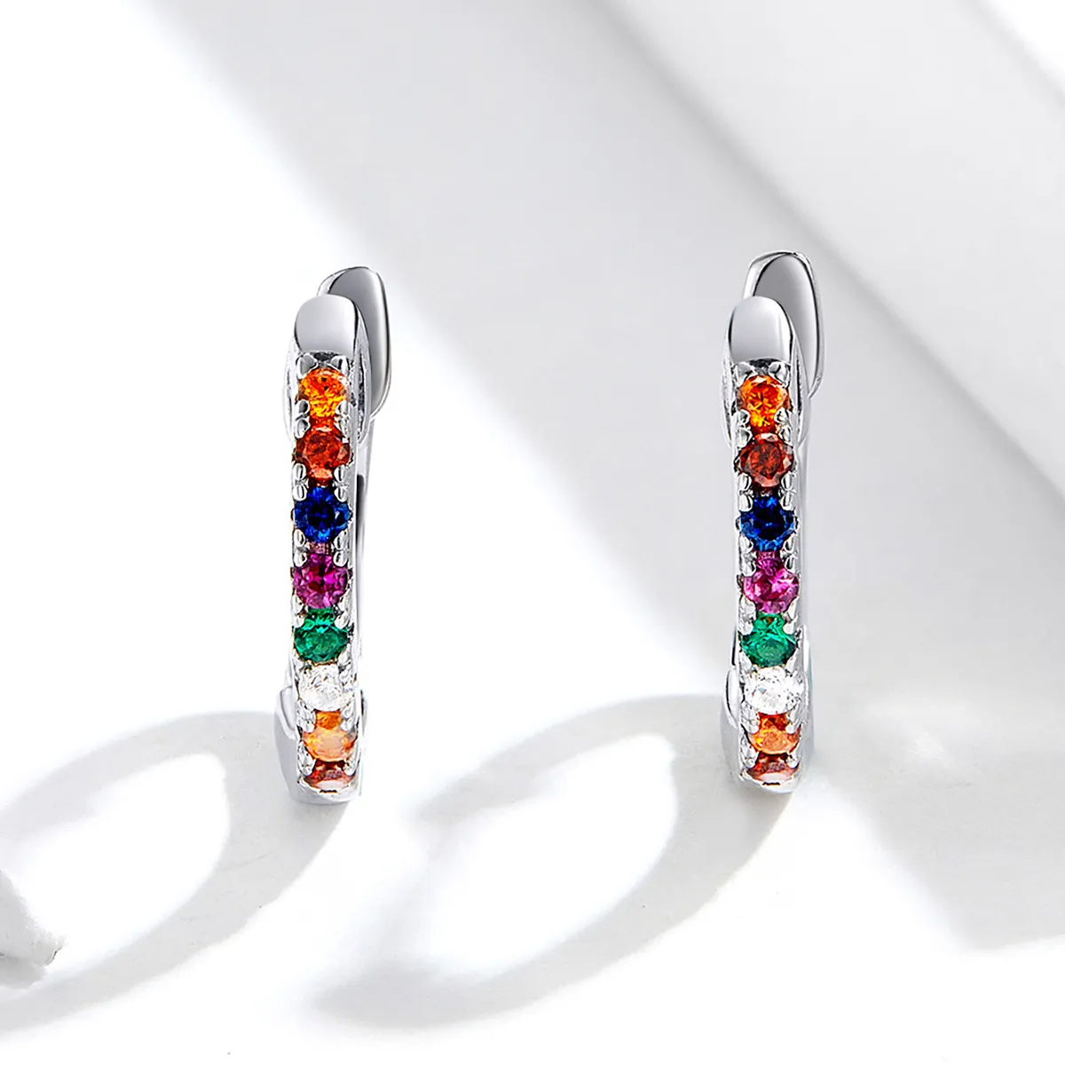 Pandora Style Silver Colorful Zircon Hoop Earrings - SCE721