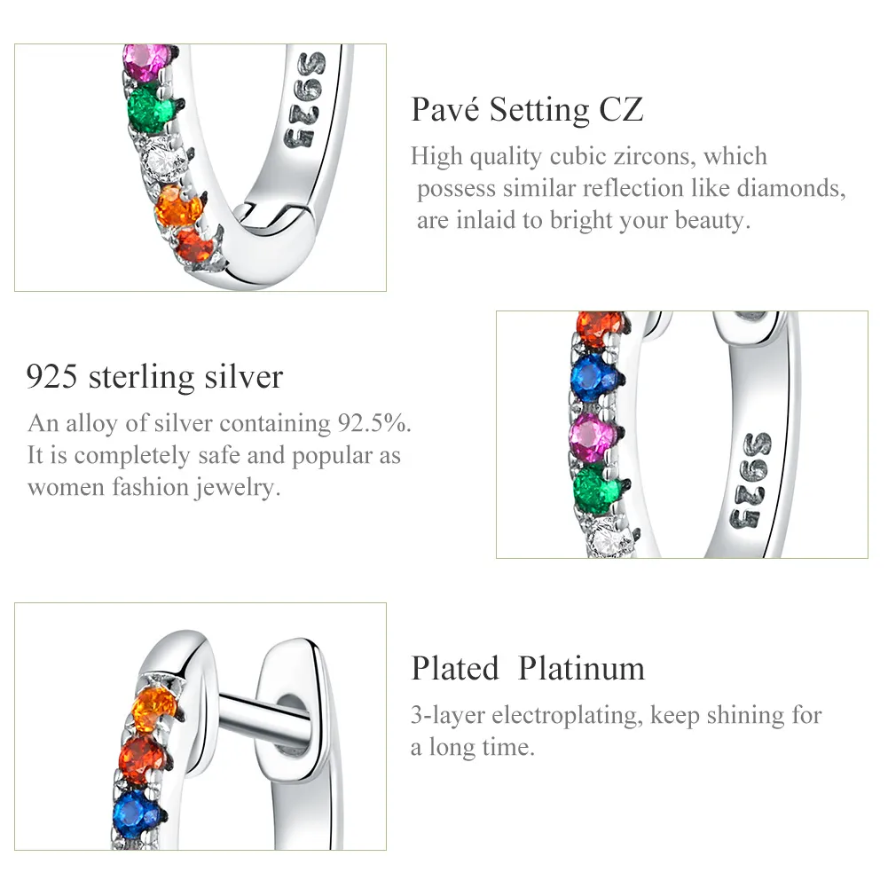 Pandora Style Silver Colorful Zircon Hoop Earrings - SCE721