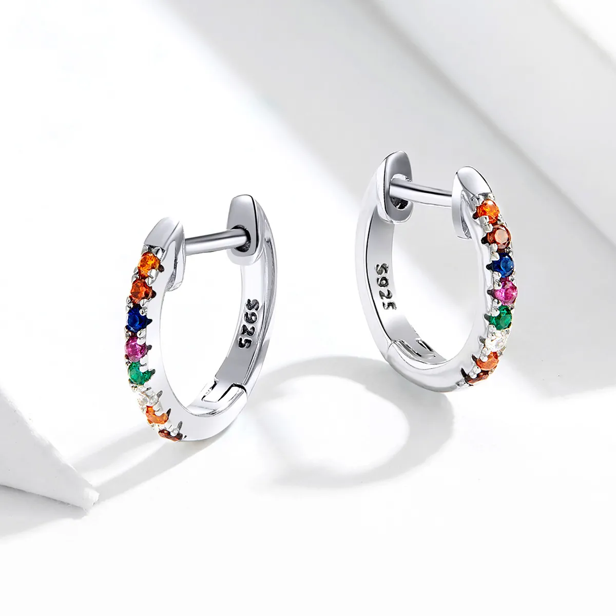 Pandora Style Silver Colorful Zircon Hoop Earrings - SCE721