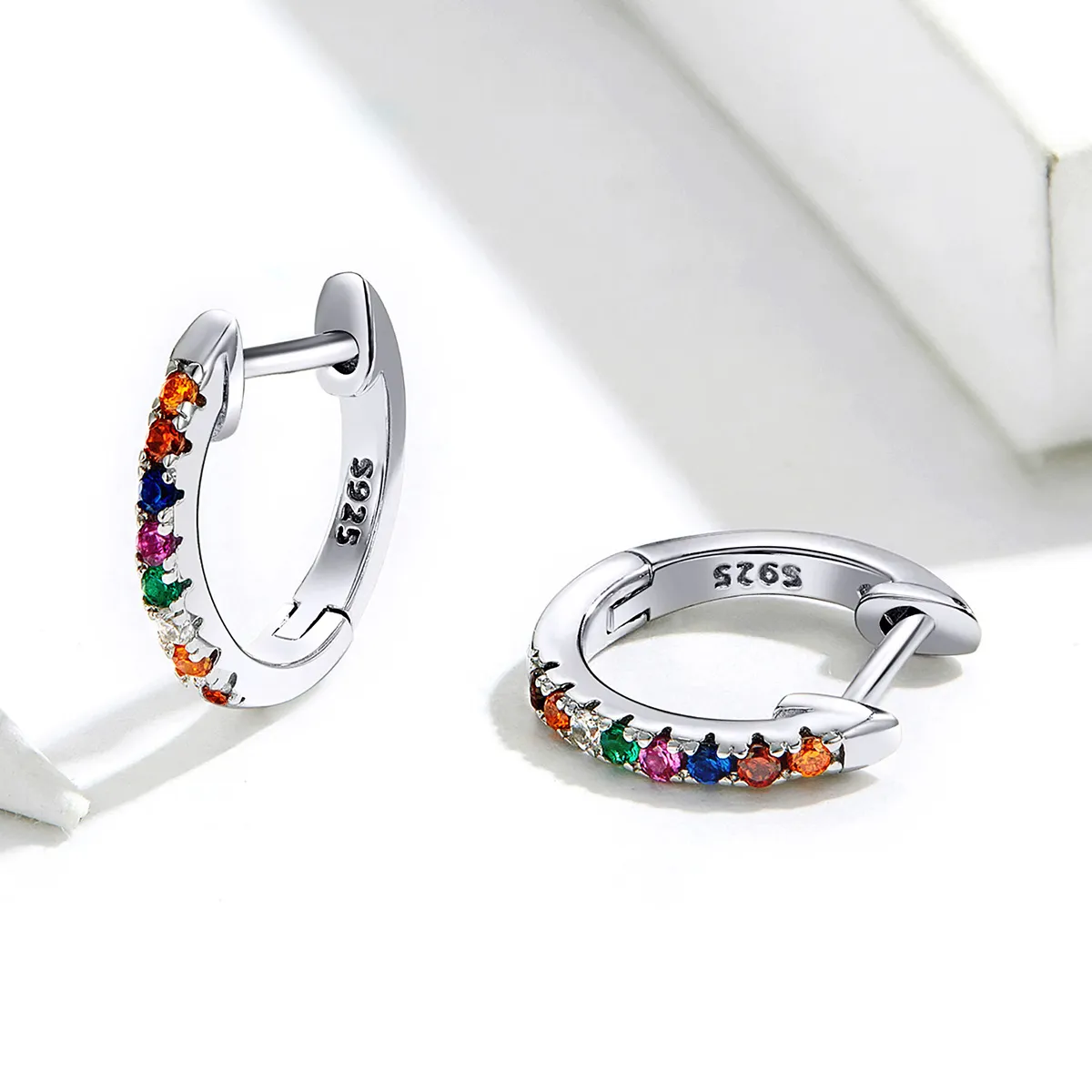 Pandora Style Silver Colorful Zircon Hoop Earrings - SCE721