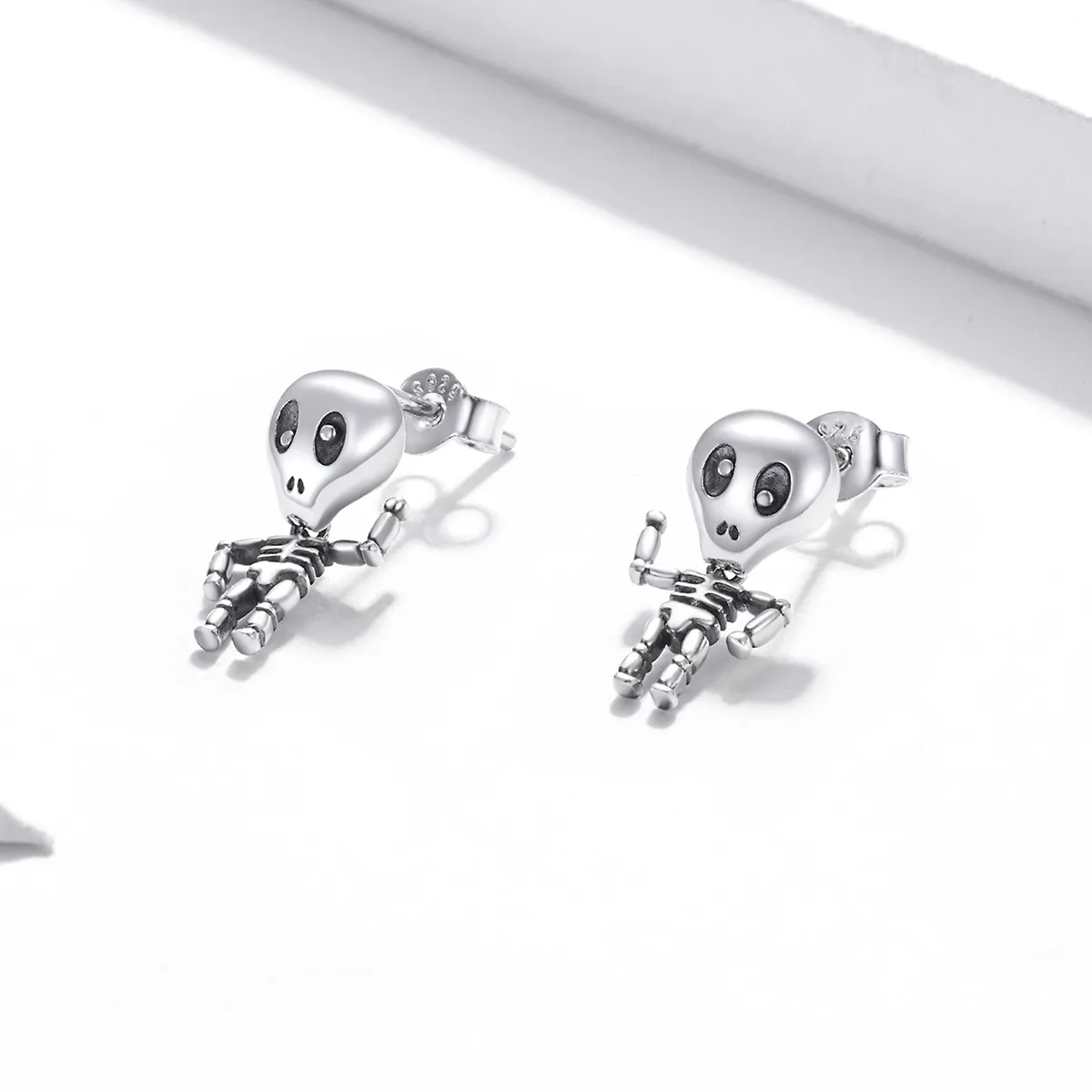 Pandora Style Silver Cool Skeleton Stud Earrings - SCE1110