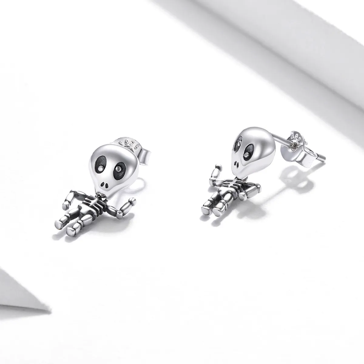 Pandora Style Silver Cool Skeleton Stud Earrings - SCE1110