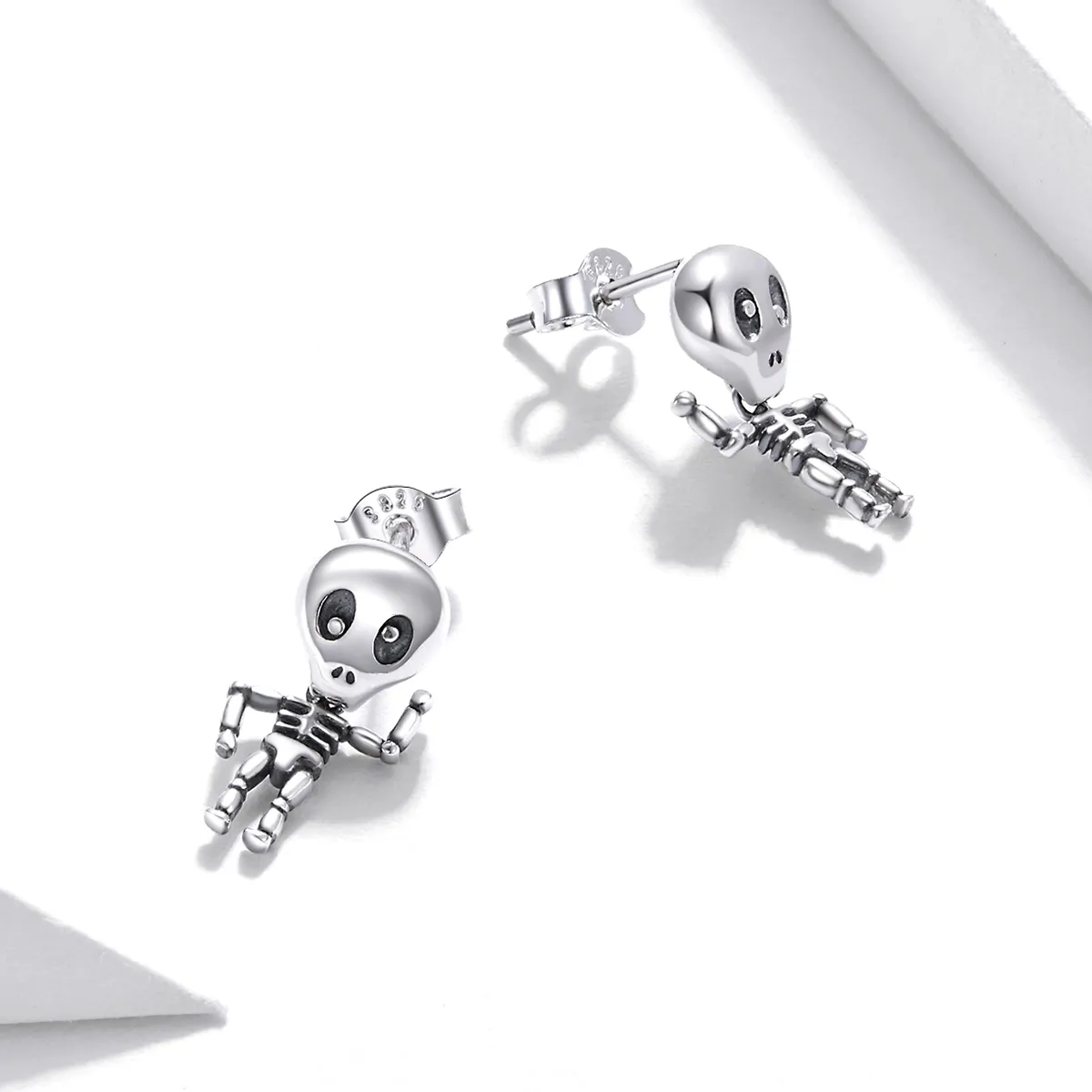 Pandora Style Silver Cool Skeleton Stud Earrings - SCE1110