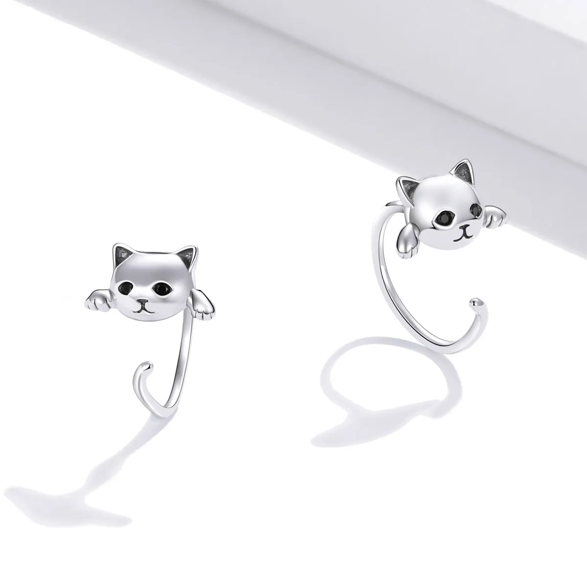 Pandora Style Silver Cute Cat Hoop Earrings - SCE965