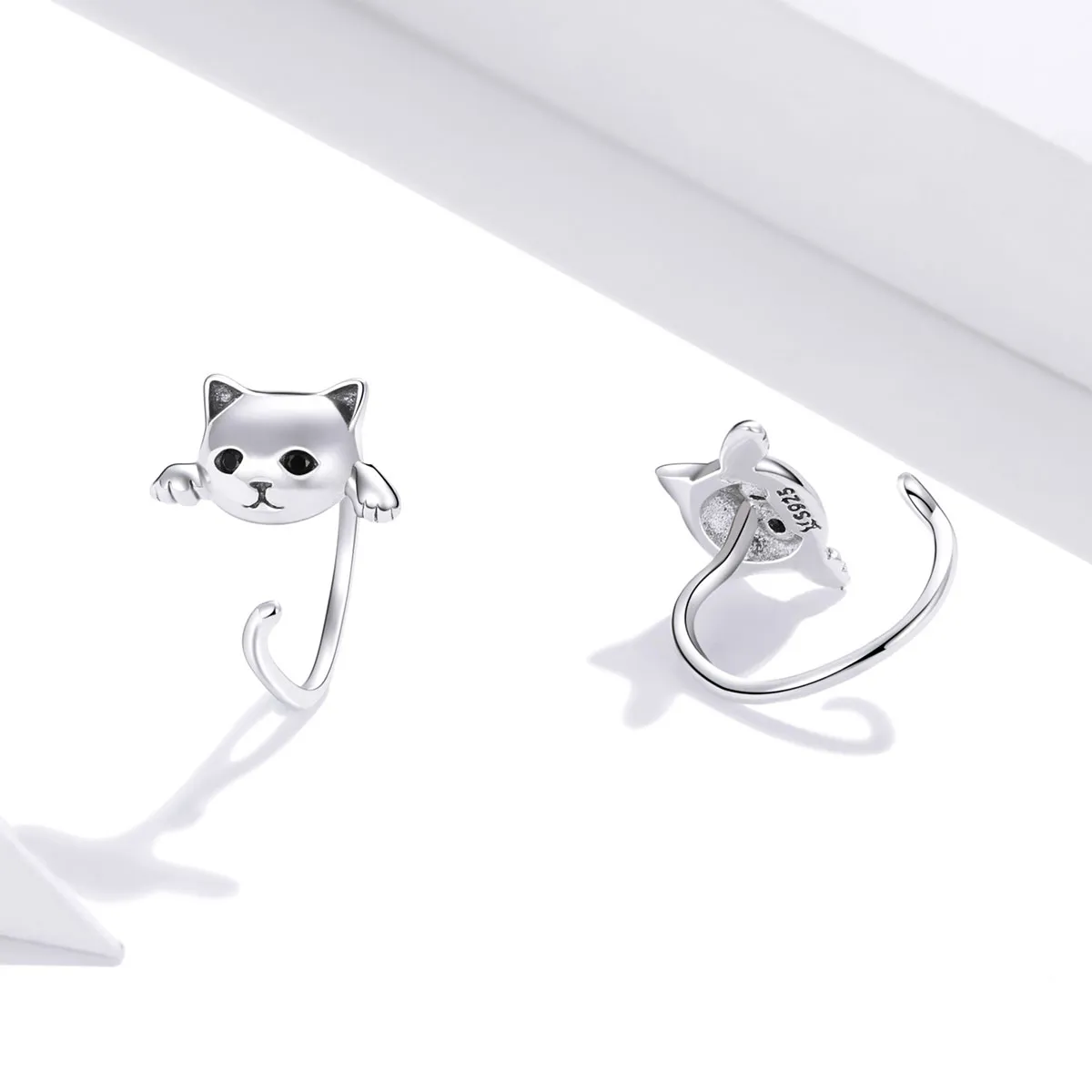 Pandora Style Silver Cute Cat Hoop Earrings - SCE965