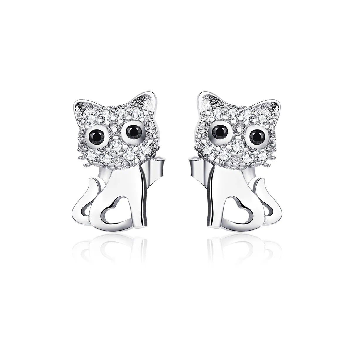 Pandora Style Silver Cute Cat Stud Earrings - SCE797