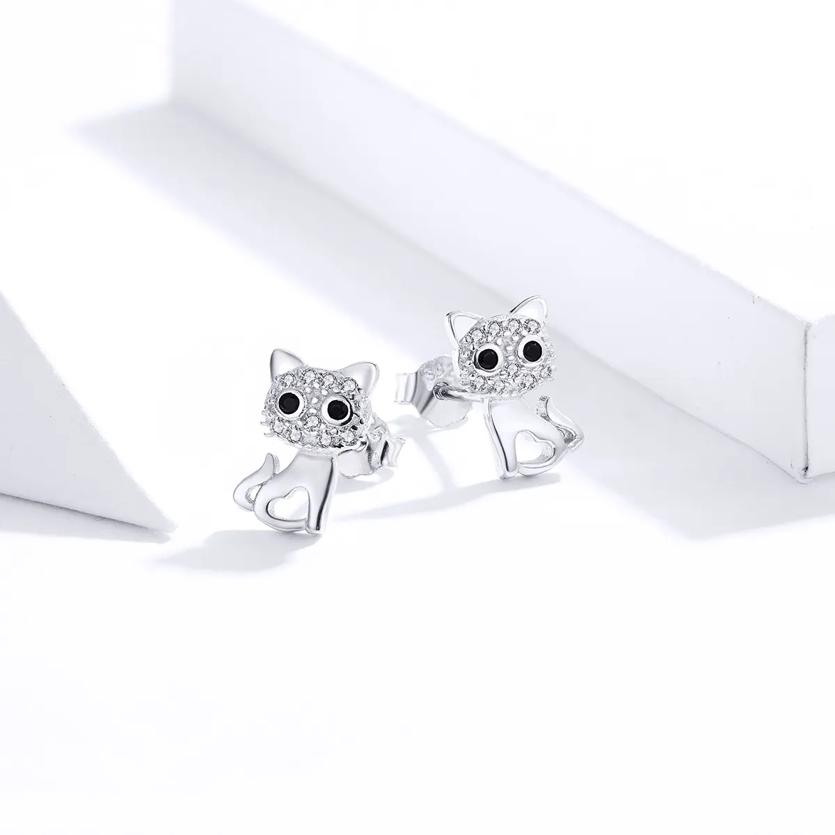 Pandora Style Silver Cute Cat Stud Earrings - SCE797