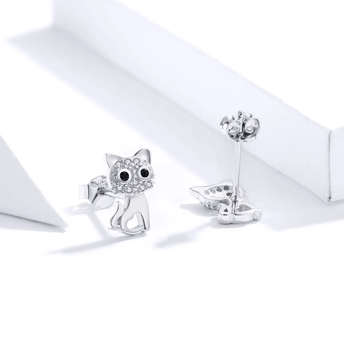 Pandora Style Silver Cute Cat Stud Earrings - SCE797