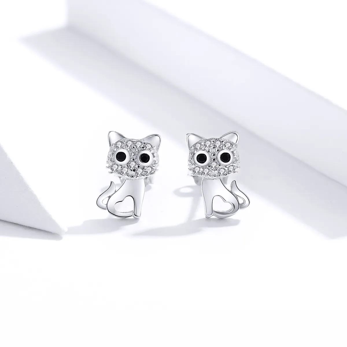 Pandora Style Silver Cute Cat Stud Earrings - SCE797