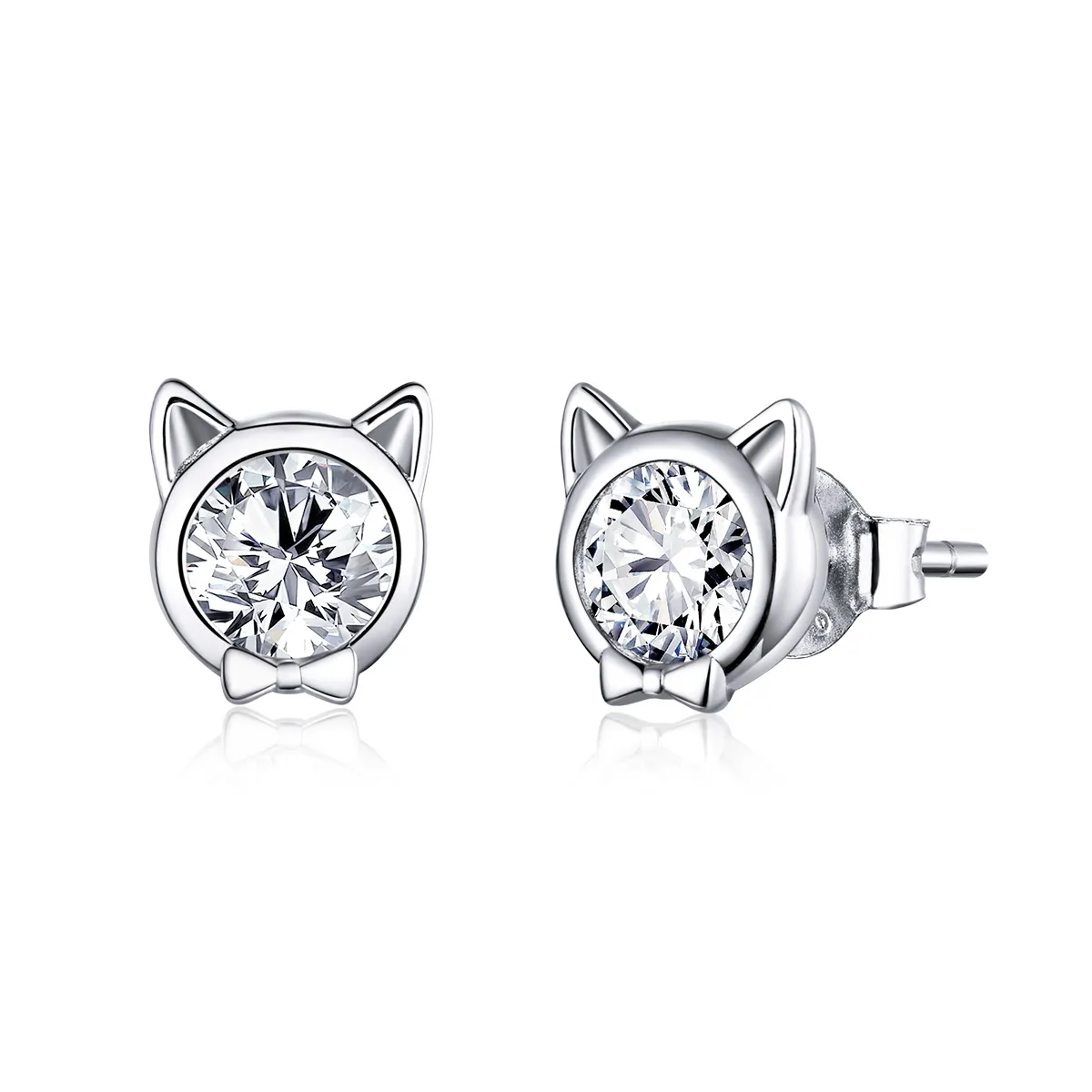 pandora style silver cute cat stud earrings sce899