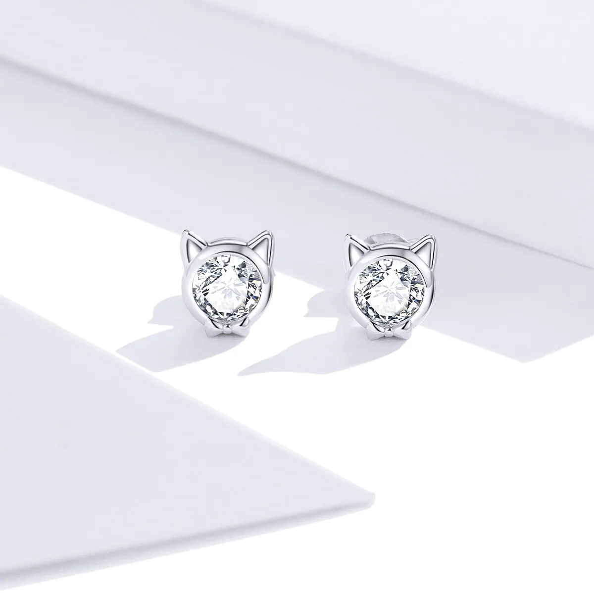 Pandora Style Silver Cute Cat Stud Earrings - SCE899