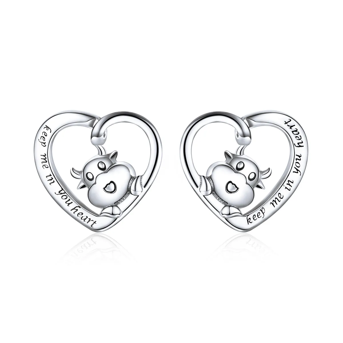 pandora style silver cute cow stud earrings sce984