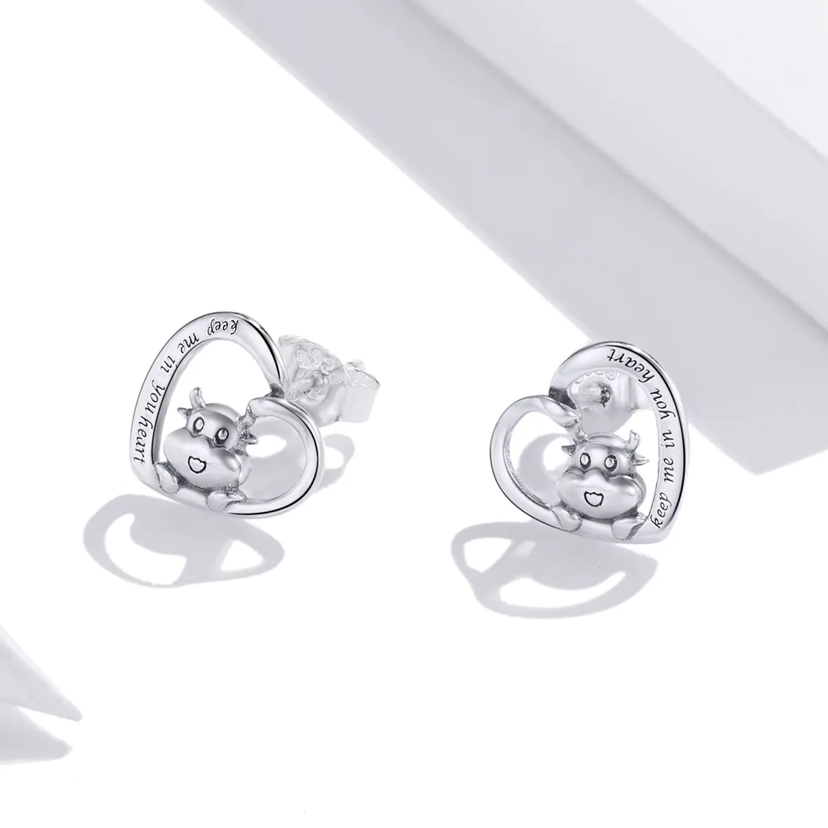 Pandora Style Silver Cute Cow Stud Earrings - SCE984