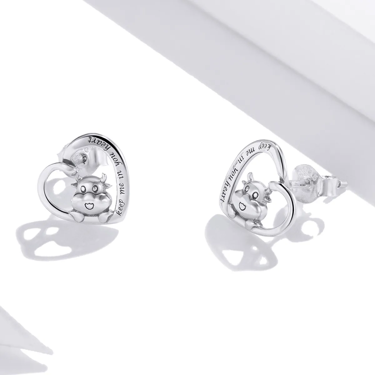 Pandora Style Silver Cute Cow Stud Earrings - SCE984