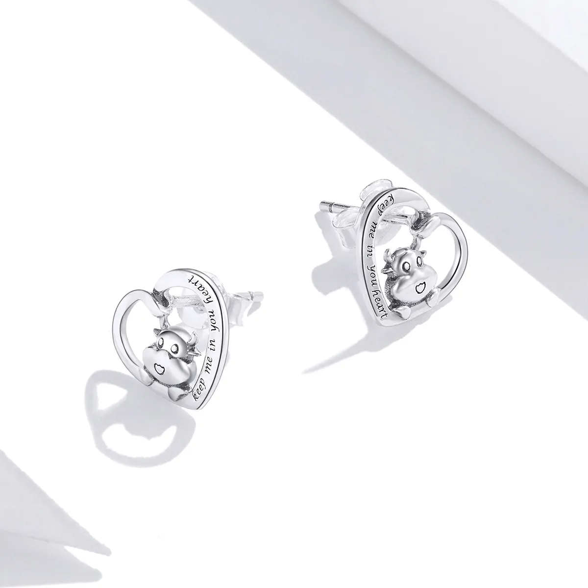 Pandora Style Silver Cute Cow Stud Earrings - SCE984