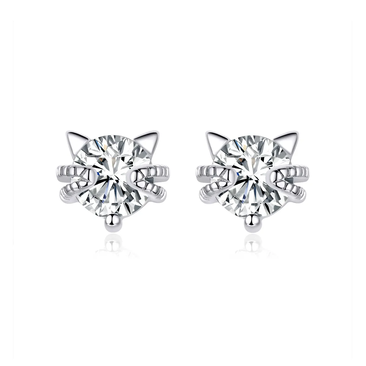 Pandora Style Silver Cute Kitten Stud Earrings - BSE205